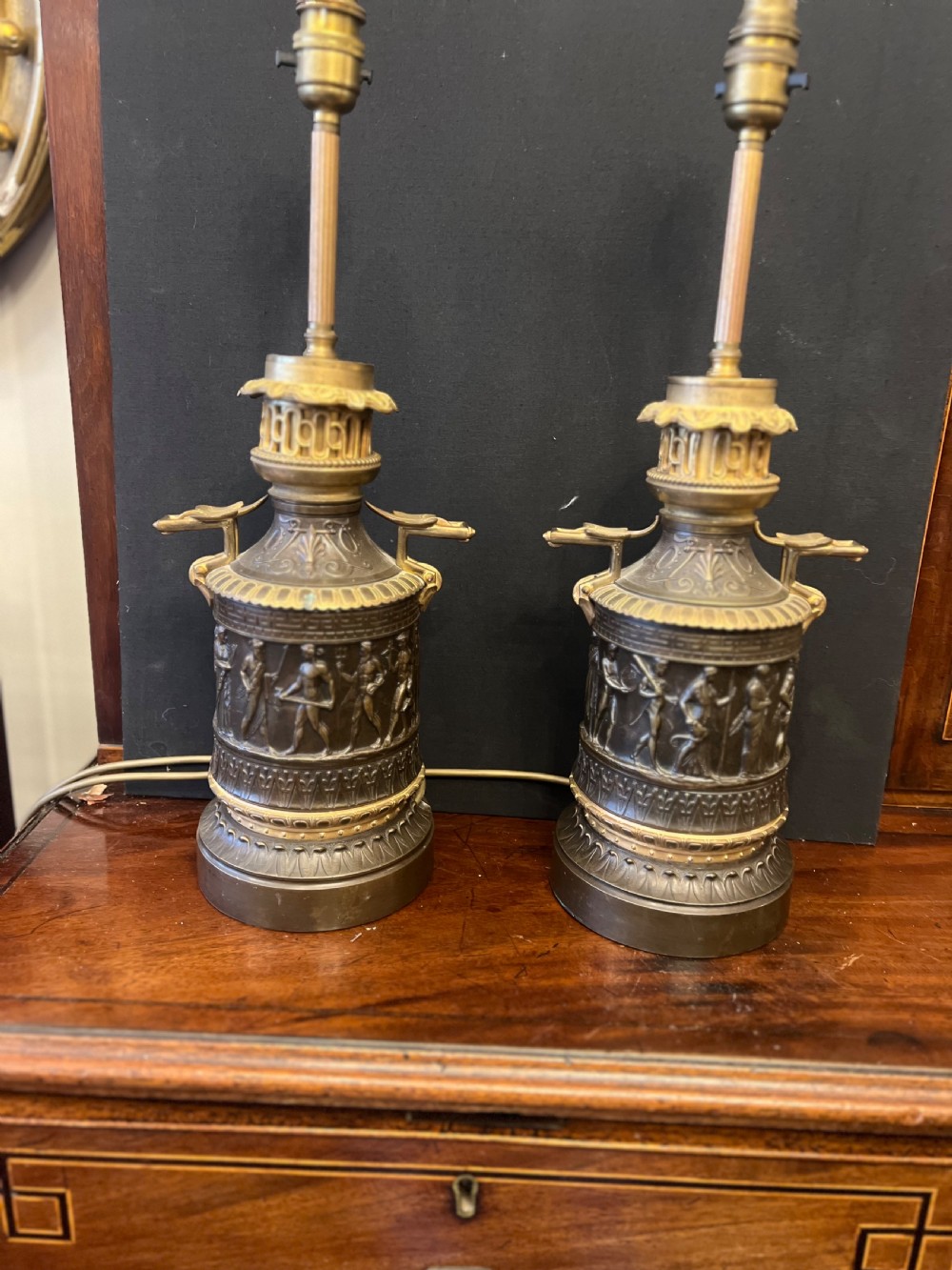 C19th pair of grand tour bronze and ormolu lamps  View VI