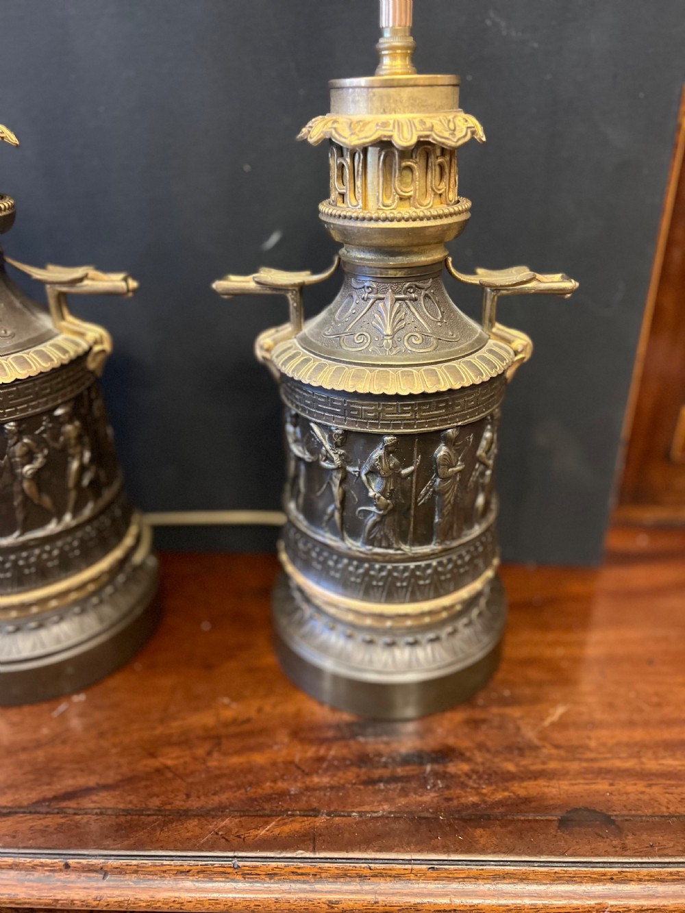 C19th pair of grand tour bronze and ormolu lamps  View VII