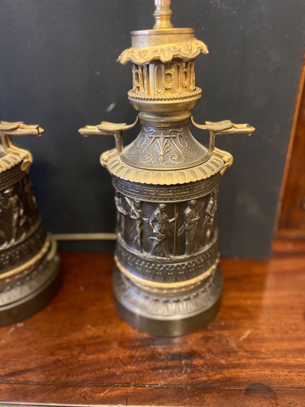 C19th pair of grand tour bronze and ormolu lamps  View IX