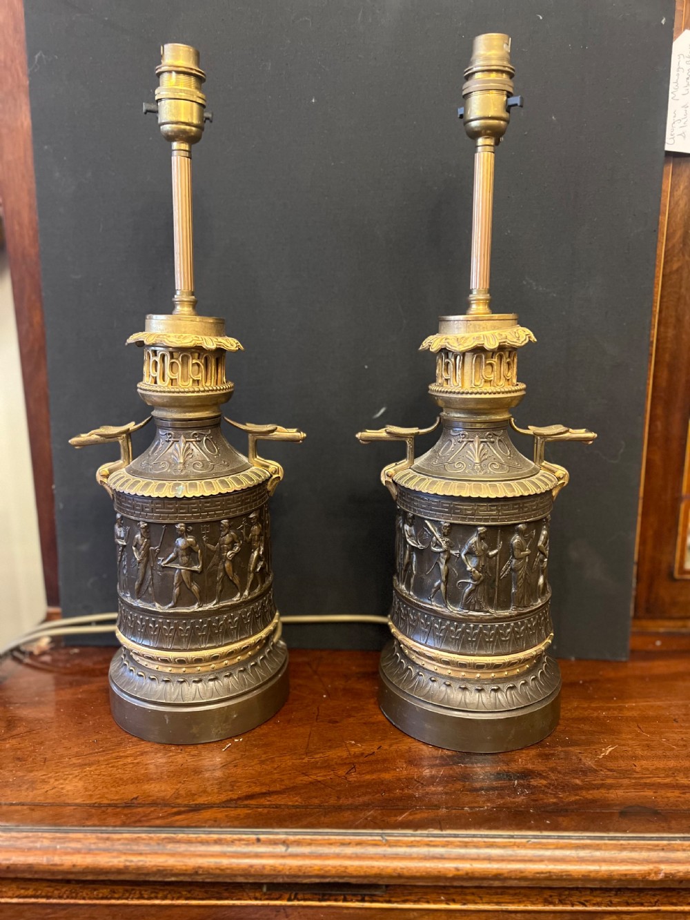C19th pair of grand tour bronze and ormolu lamps  View XI