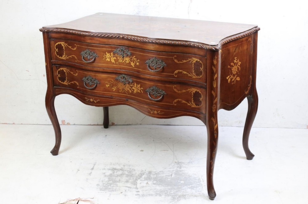 Early C19th Dutch marquetry inlaid serpentine commode chest 