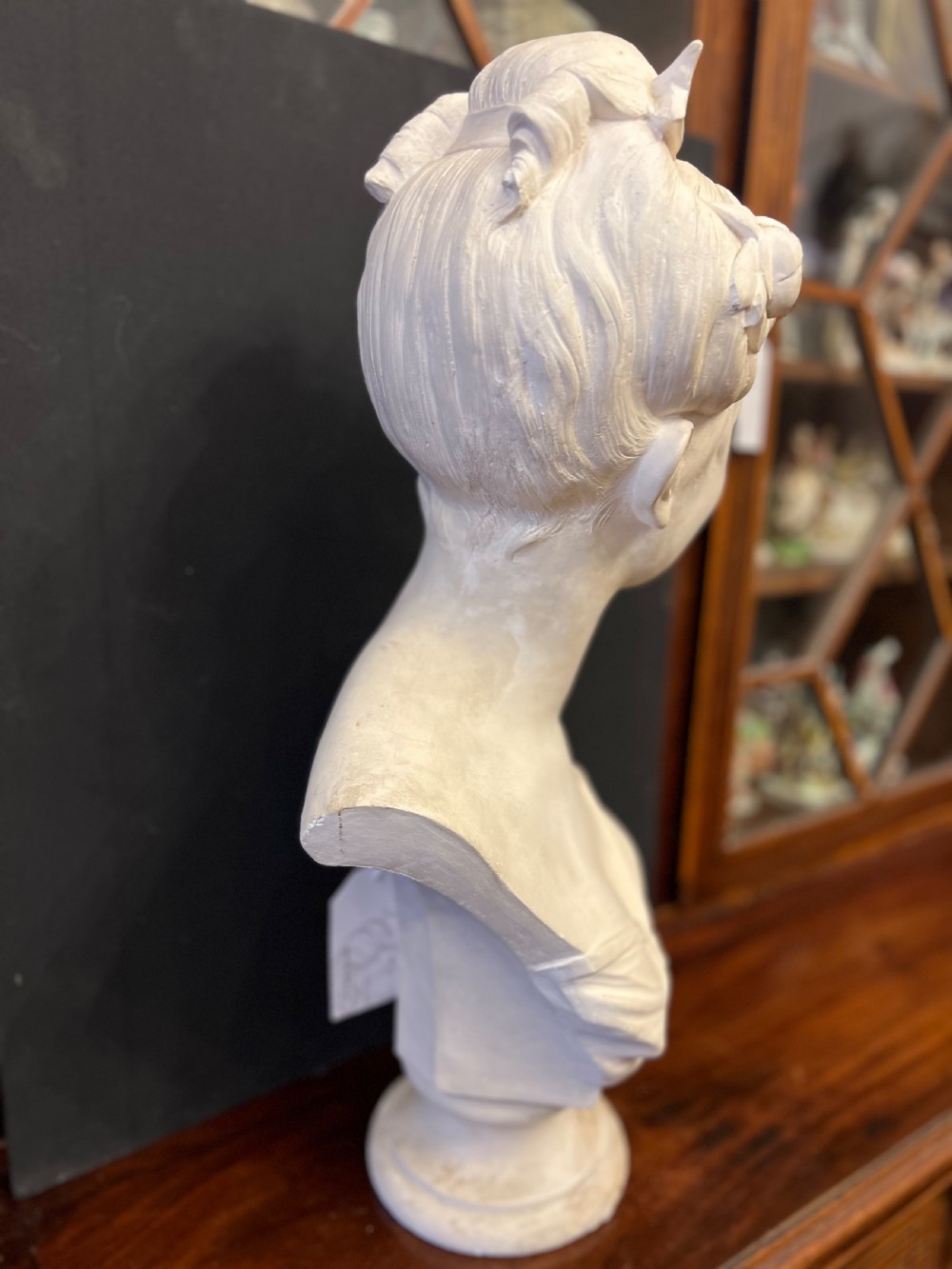 C1900 French plaster bust of a young woman signed  View V