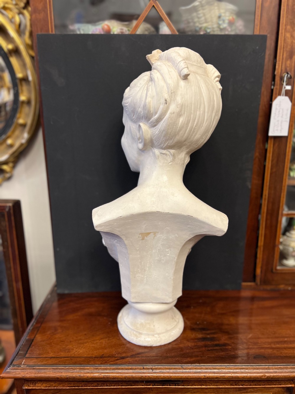 C1900 French plaster bust of a young woman signed  View VII