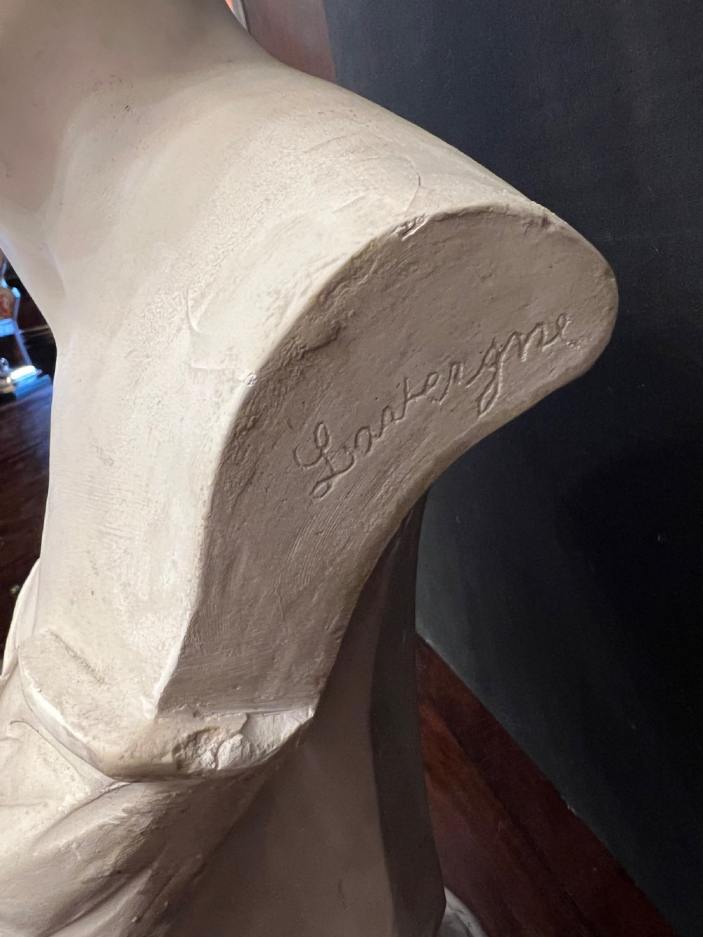 C1900 French plaster bust of a young woman signed  View X