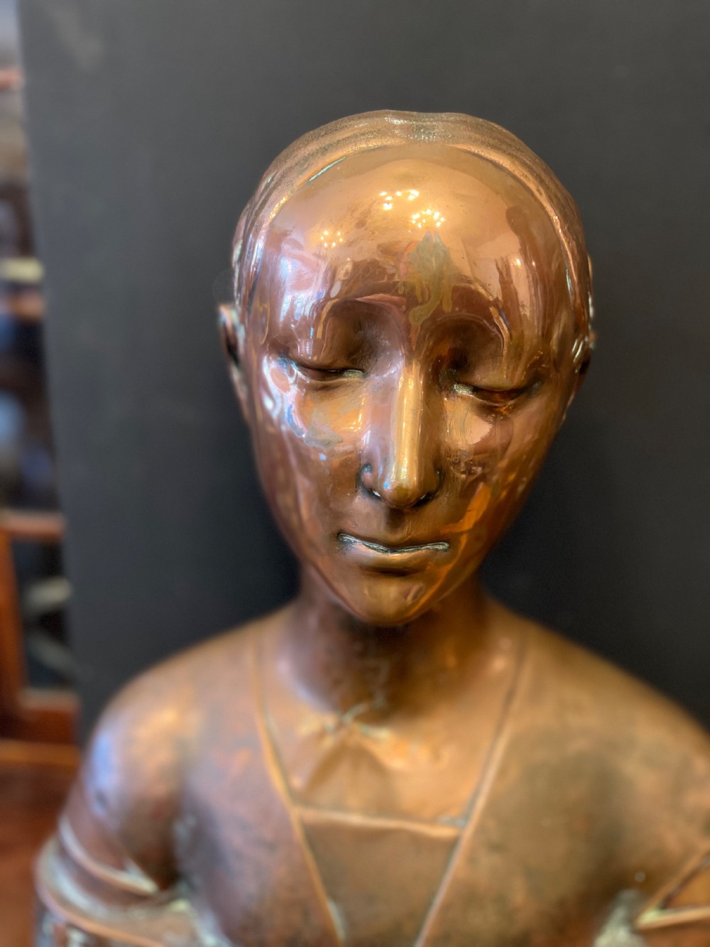 C19th copper bust of a renaissance princess View XIV