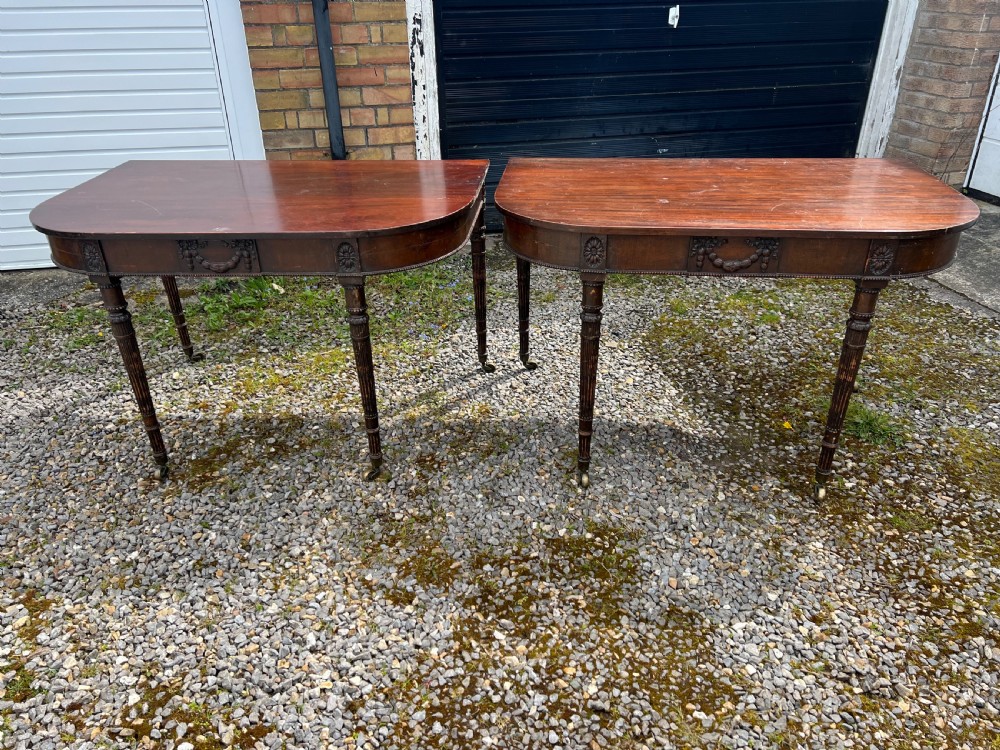 A pair of c1800 D end tables with ribbon swag carving and paterae View XII