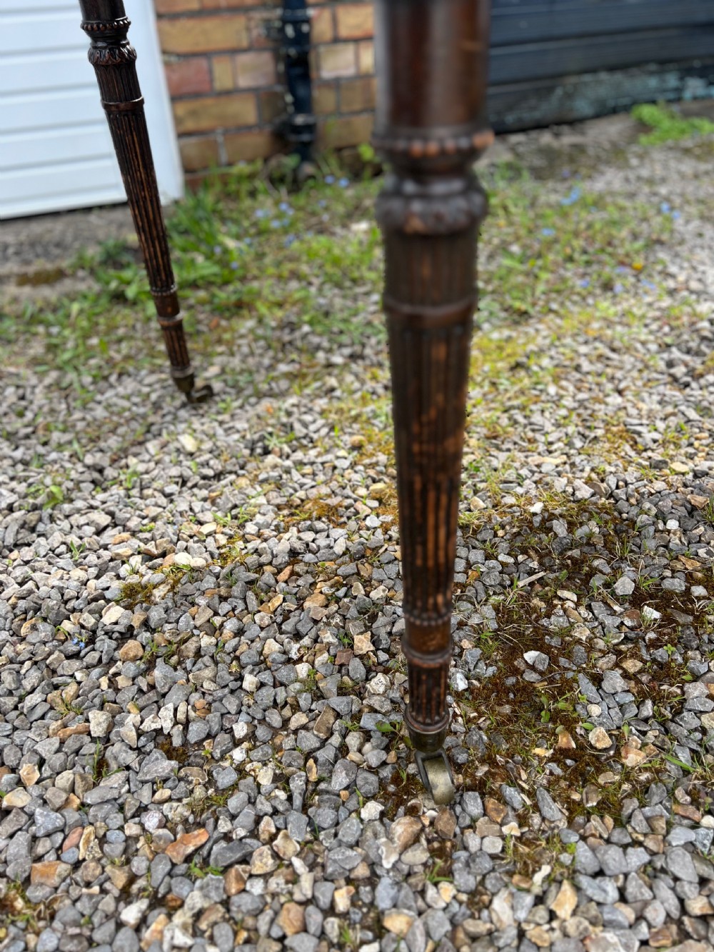 A pair of c1800 D end tables with ribbon swag carving and paterae View XV