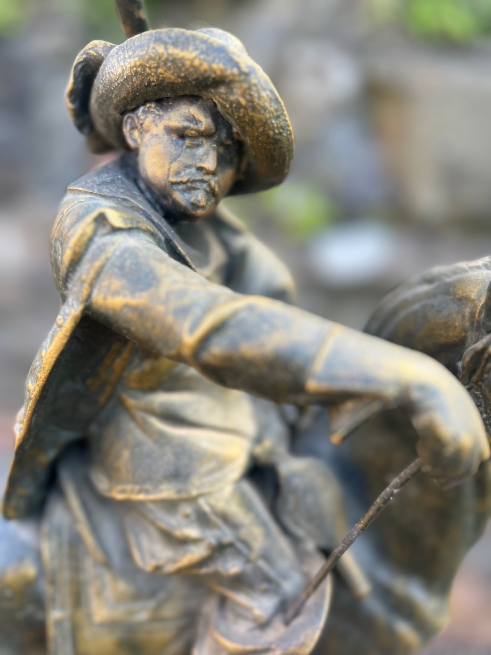 Edwardian spelter table lamp modelled of sancho Panza on horseback View II
