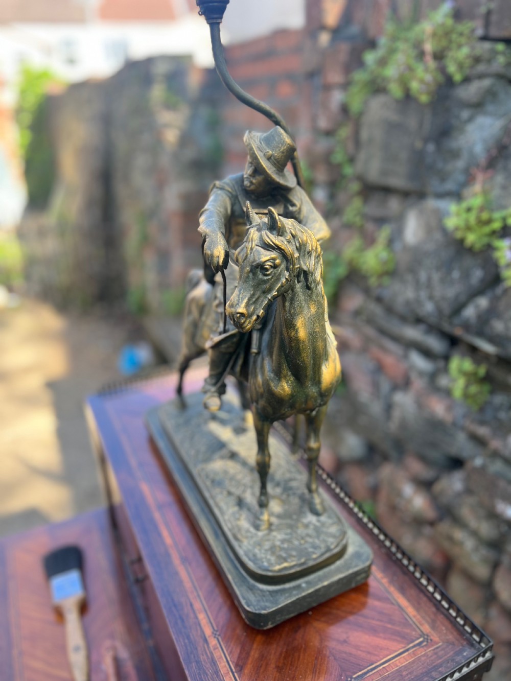 Edwardian spelter table lamp modelled of sancho Panza on horseback View IV