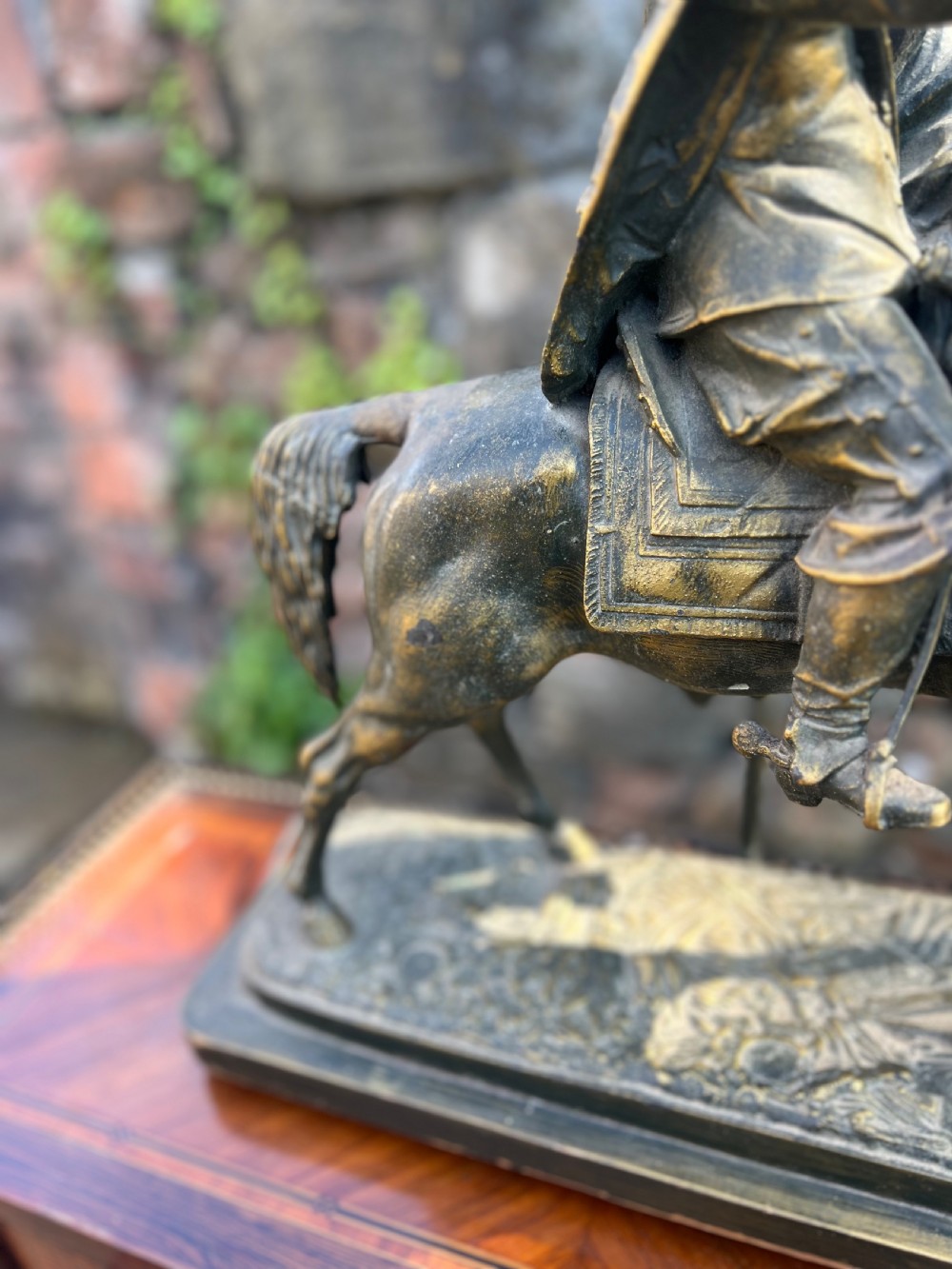 Edwardian spelter table lamp modelled of sancho Panza on horseback View V