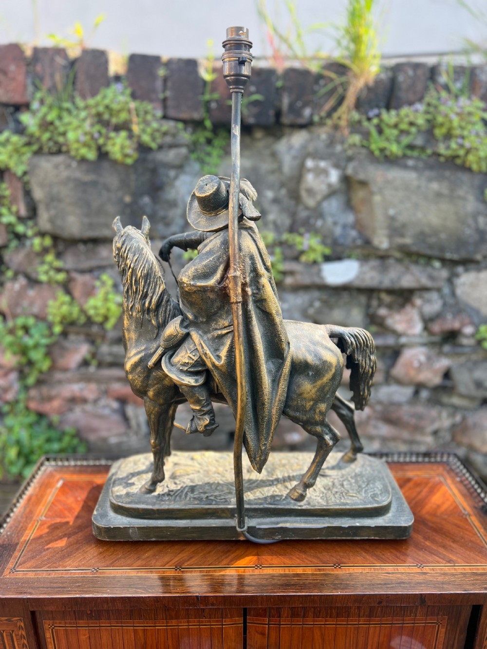 Edwardian spelter table lamp modelled of sancho Panza on horseback View VI