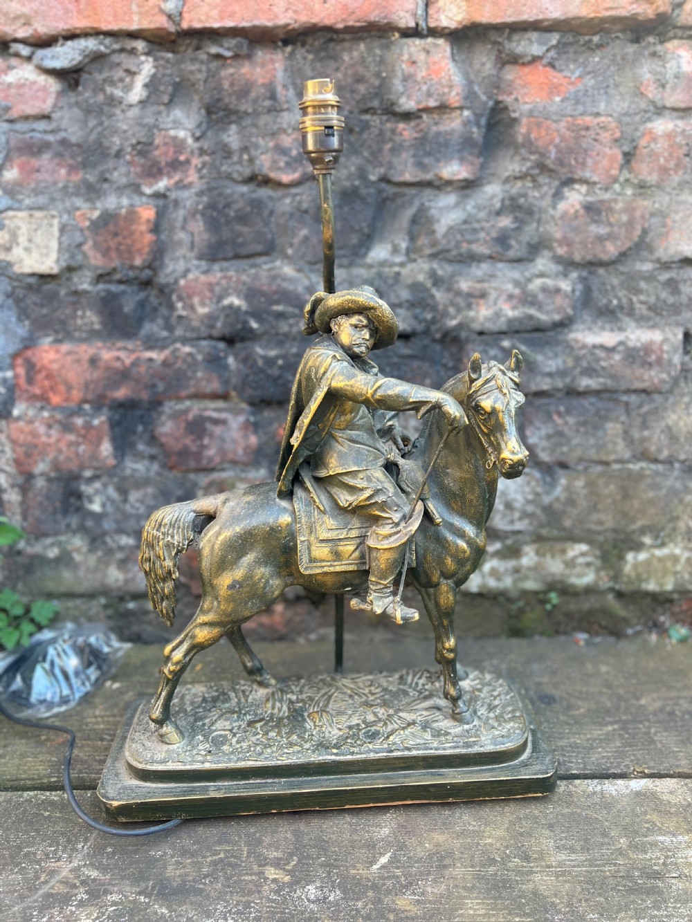 Edwardian spelter table lamp modelled of sancho Panza on horseback View VII