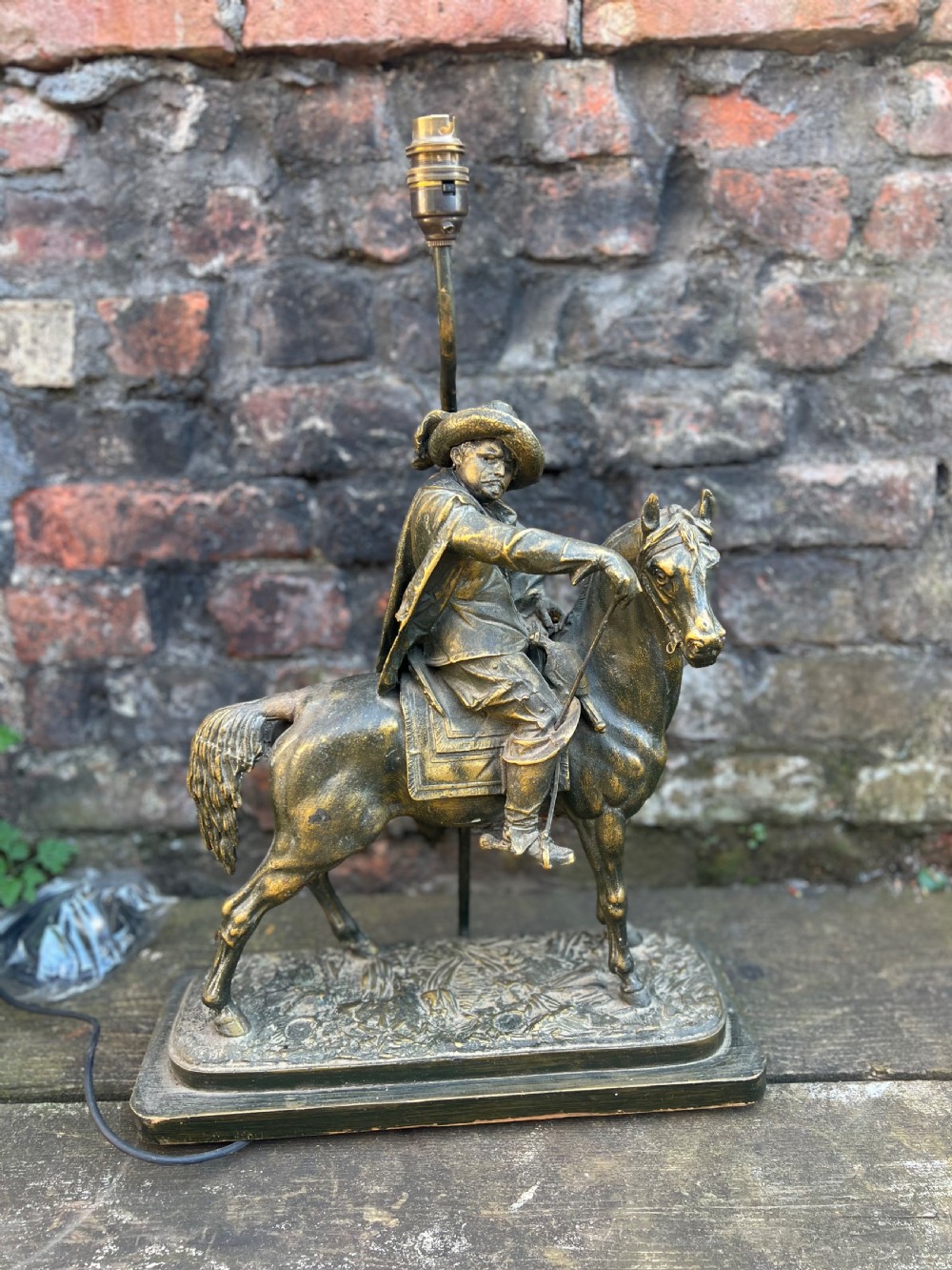 Edwardian spelter table lamp modelled of sancho Panza on horseback View VIII