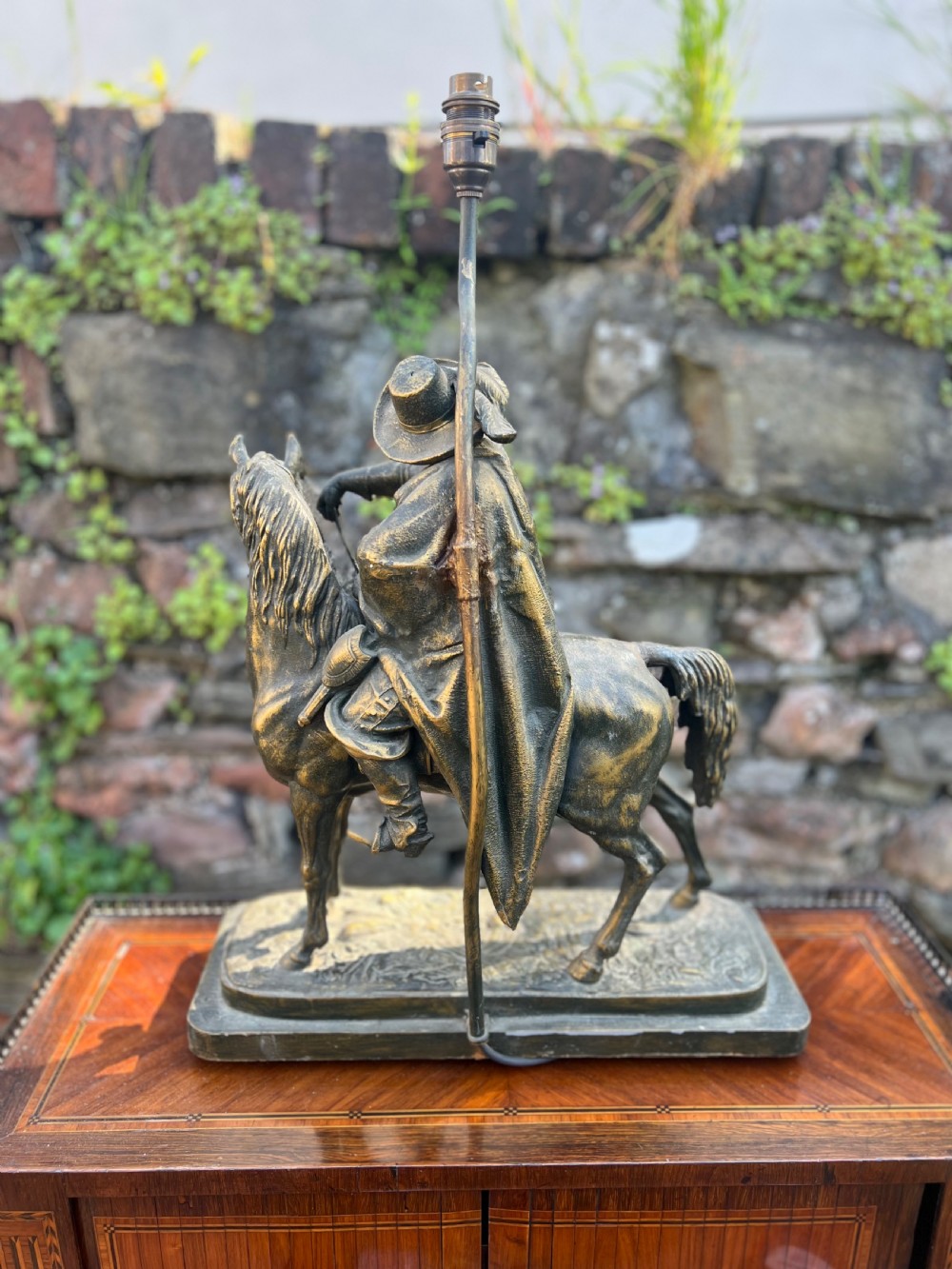 Edwardian spelter table lamp modelled of sancho Panza on horseback View IX