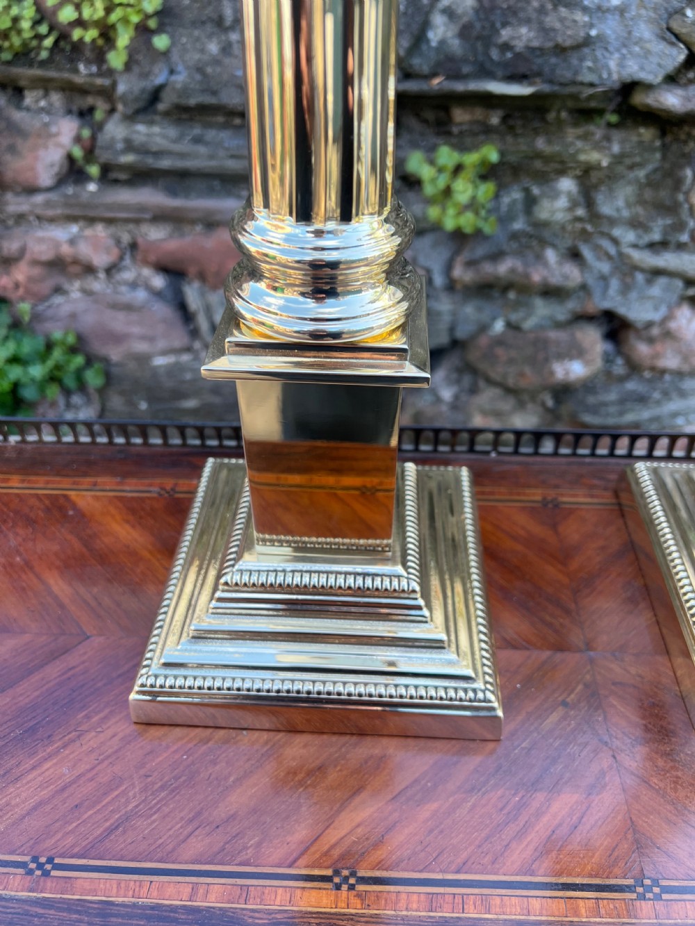 Pair of brass Corinthian column lamps  View IV
