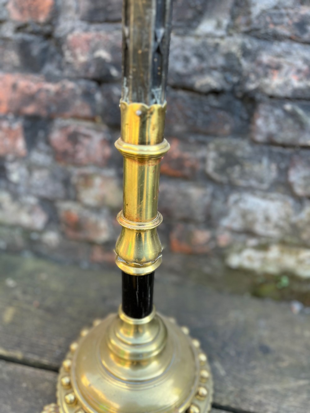 C19th reformed gothic brass and wood crucifix View V