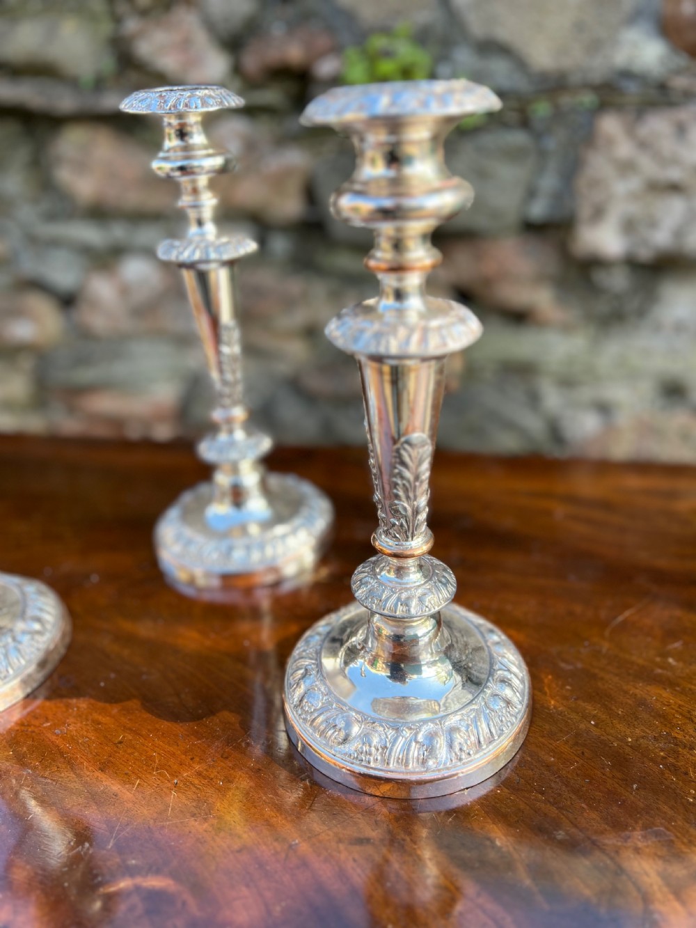 C19th set of four Sheffield plated candlesticks  View II