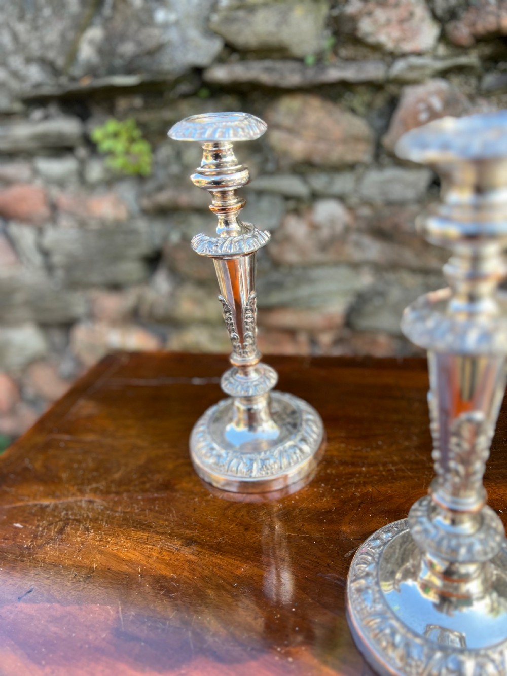 C19th set of four Sheffield plated candlesticks  View IV