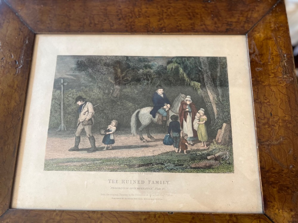 Set of six antique stipple engravings of the progress of intemperance in faux maple painted frames  View XI