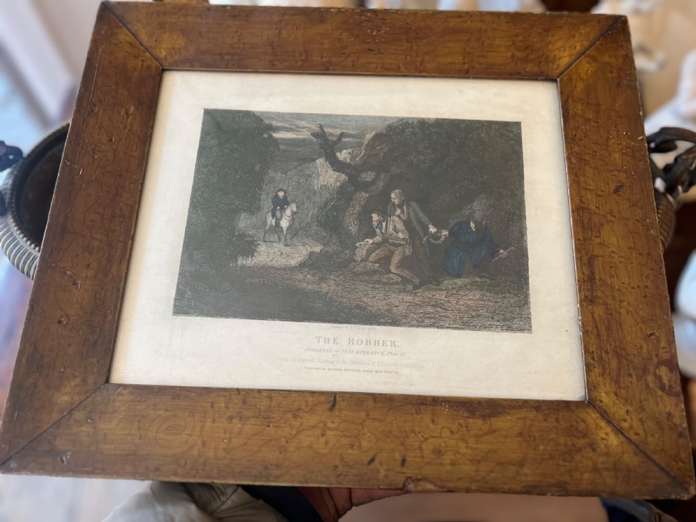 Set of six antique stipple engravings of the progress of intemperance in faux maple painted frames  View XIII