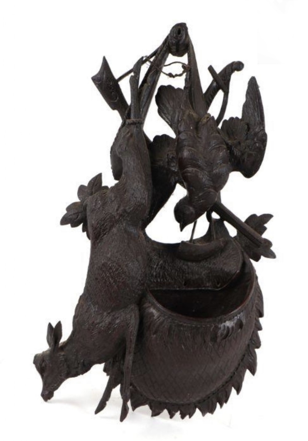 C19th Black Forest wall plaque depicting game and weapons 