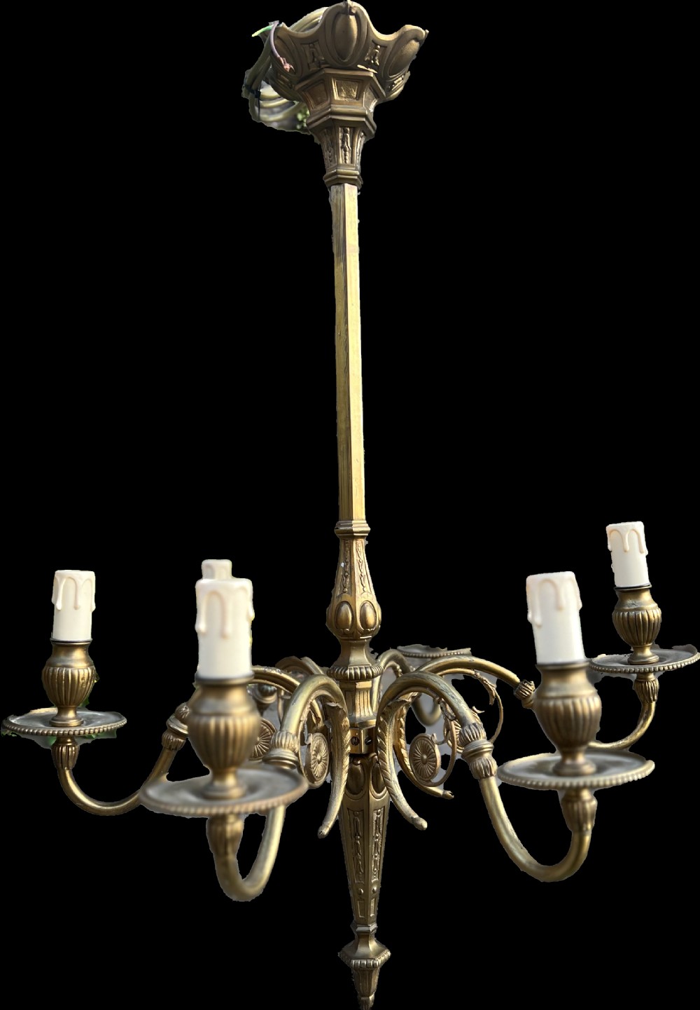 Edwardian heavy brass six armed ceiling light 