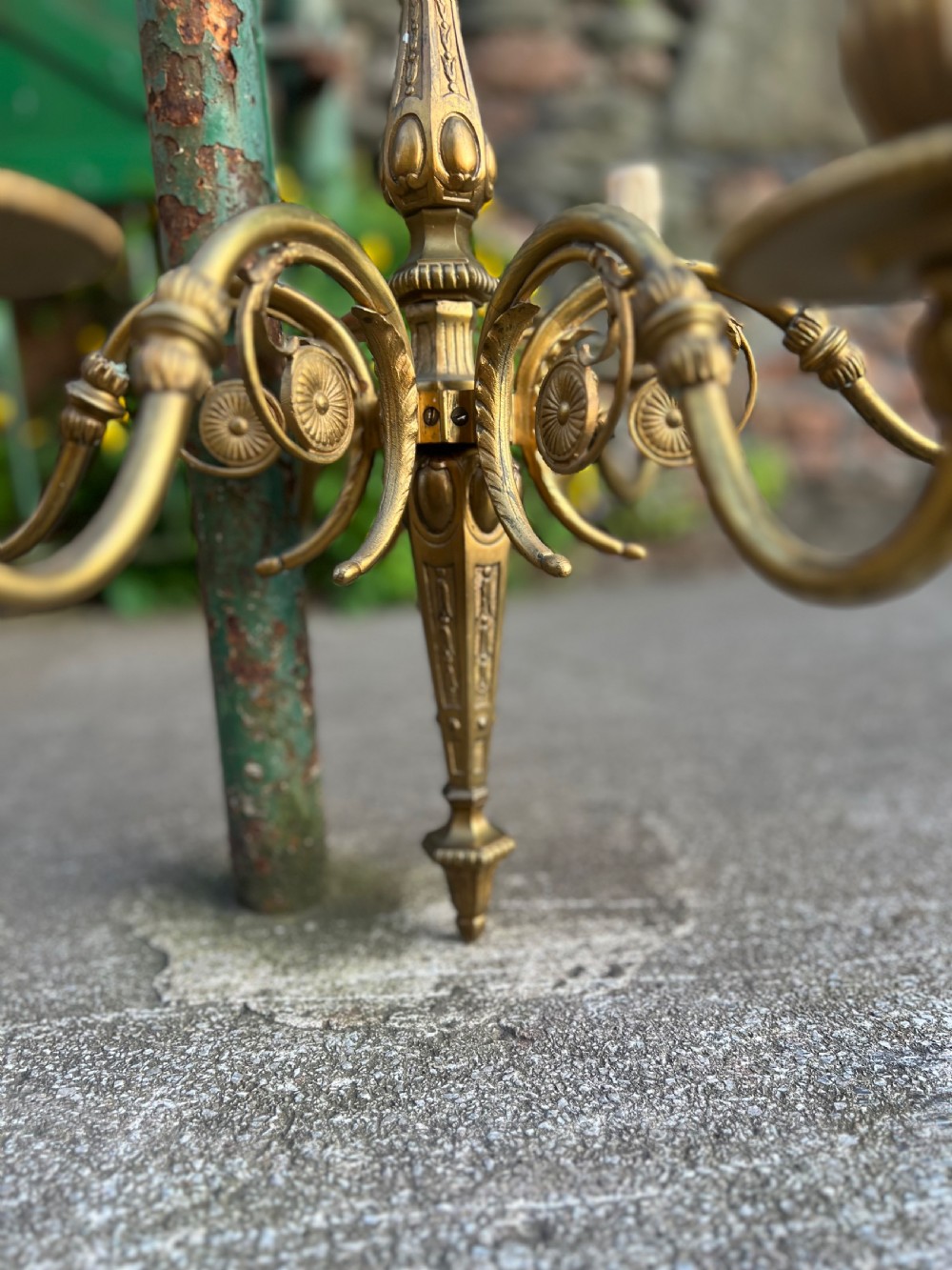 Edwardian heavy brass six armed ceiling light  View IV