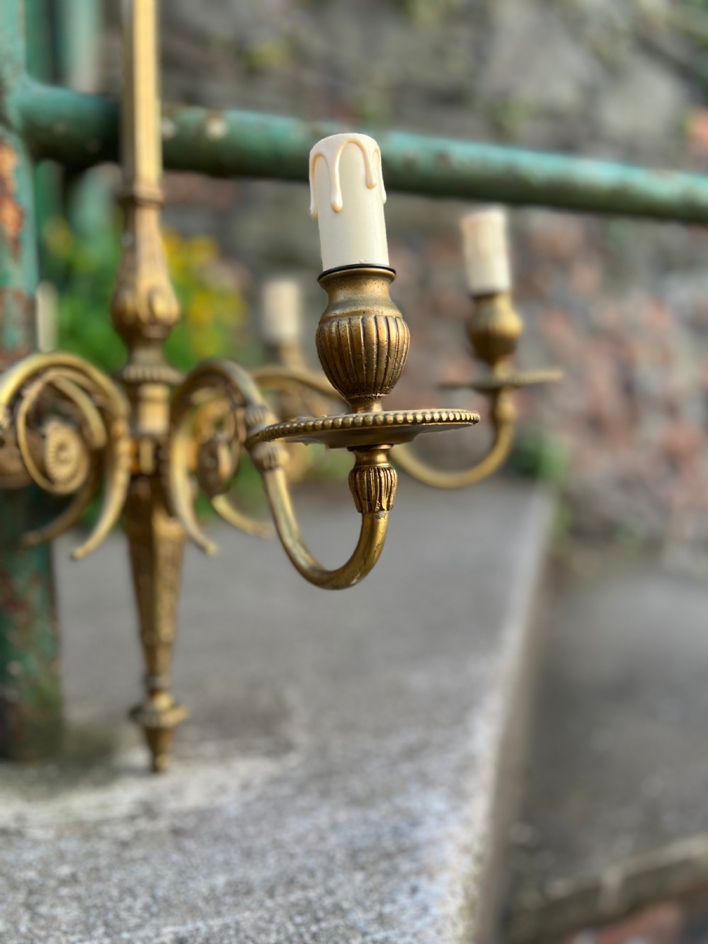 Edwardian heavy brass six armed ceiling light  View V