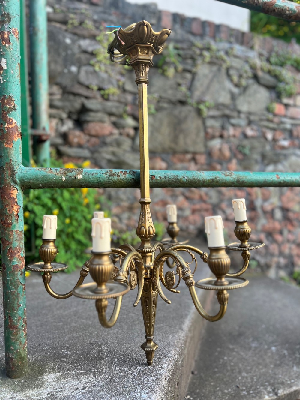 Edwardian heavy brass six armed ceiling light  View VII