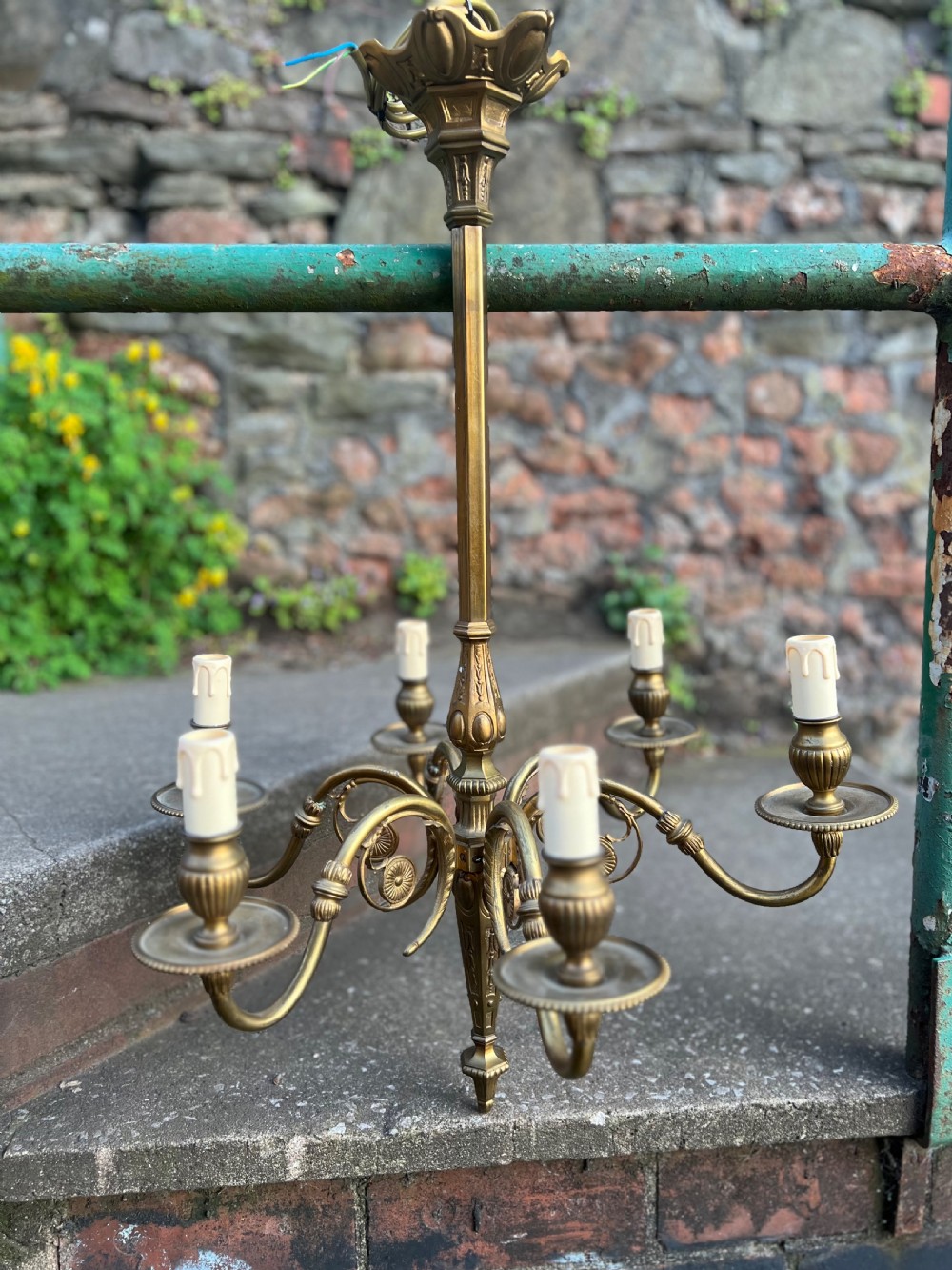 Edwardian heavy brass six armed ceiling light  View IX