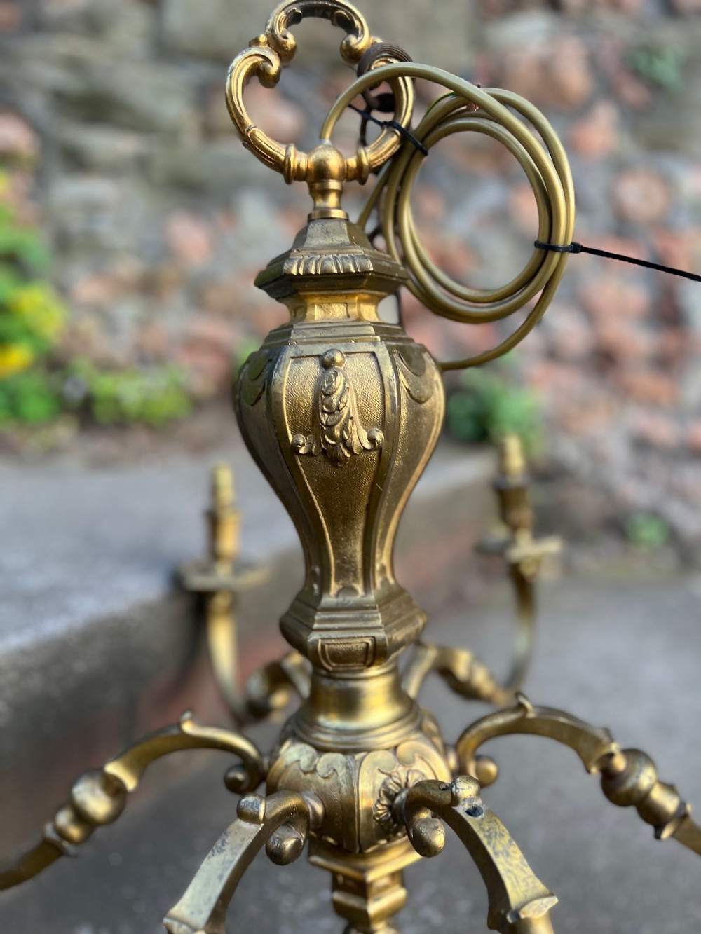 Edwardian heavy brass six armed ceiling light  View III