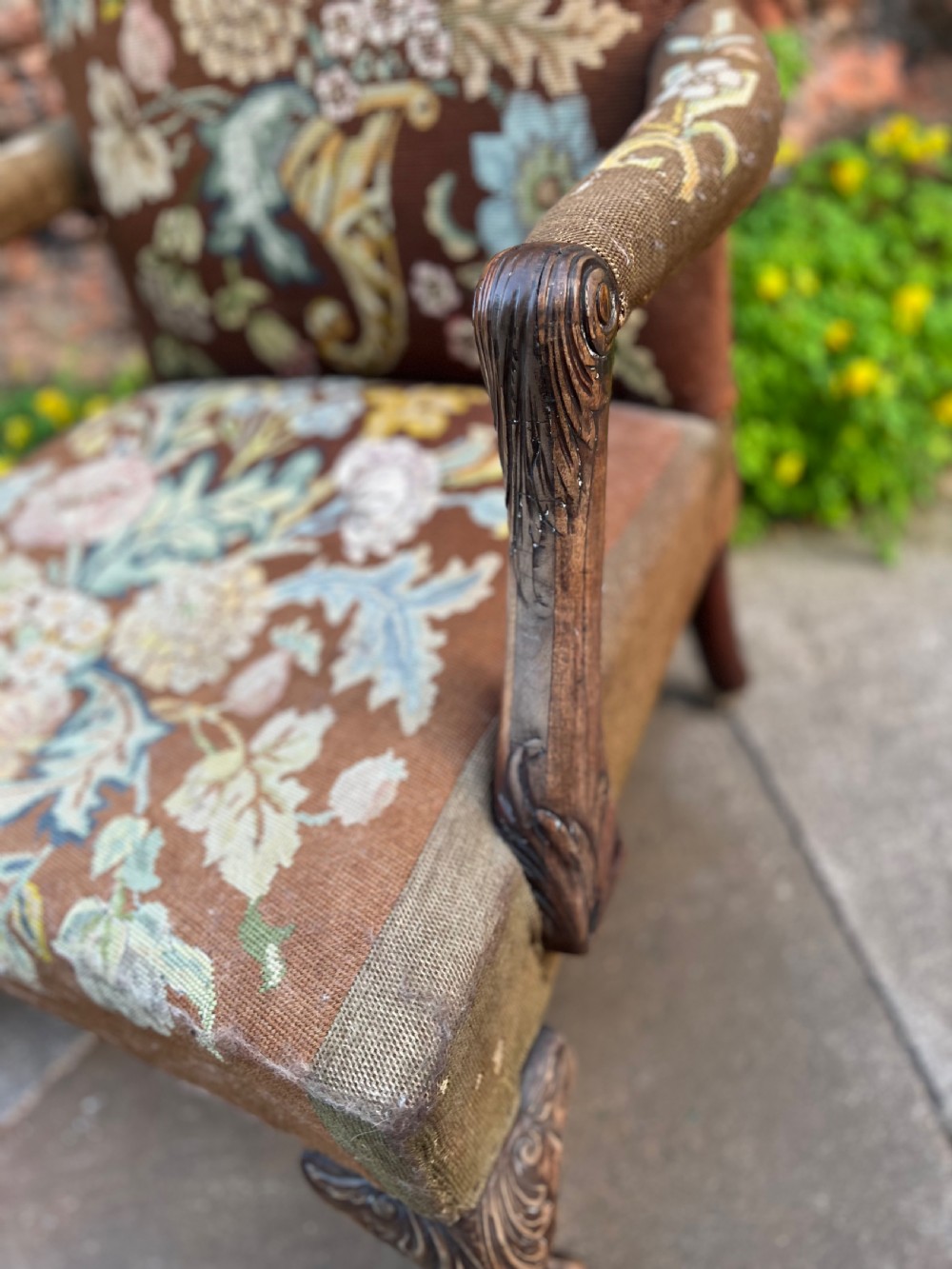 C18th carved mahogany Gainsborough armchair  View III