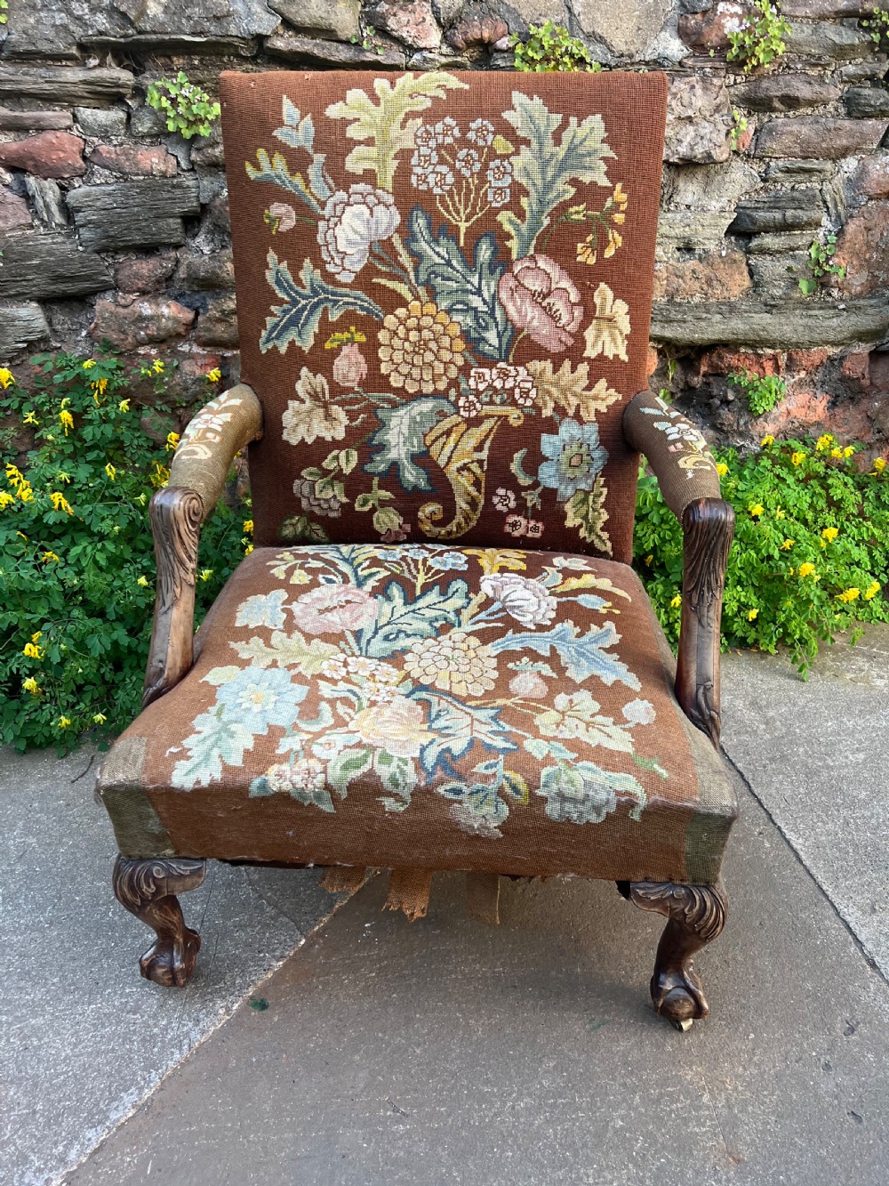 C18th carved mahogany Gainsborough armchair  View IV