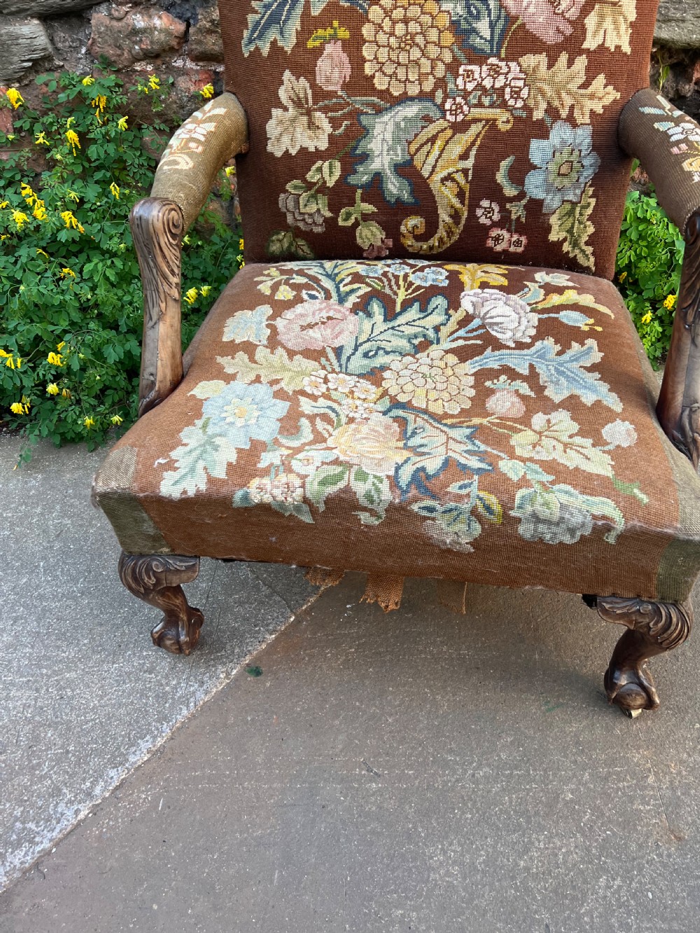 C18th carved mahogany Gainsborough armchair  View V