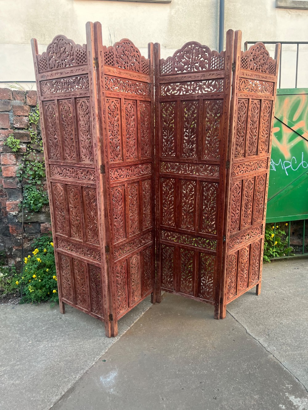 Carved wooden four fold screen View II