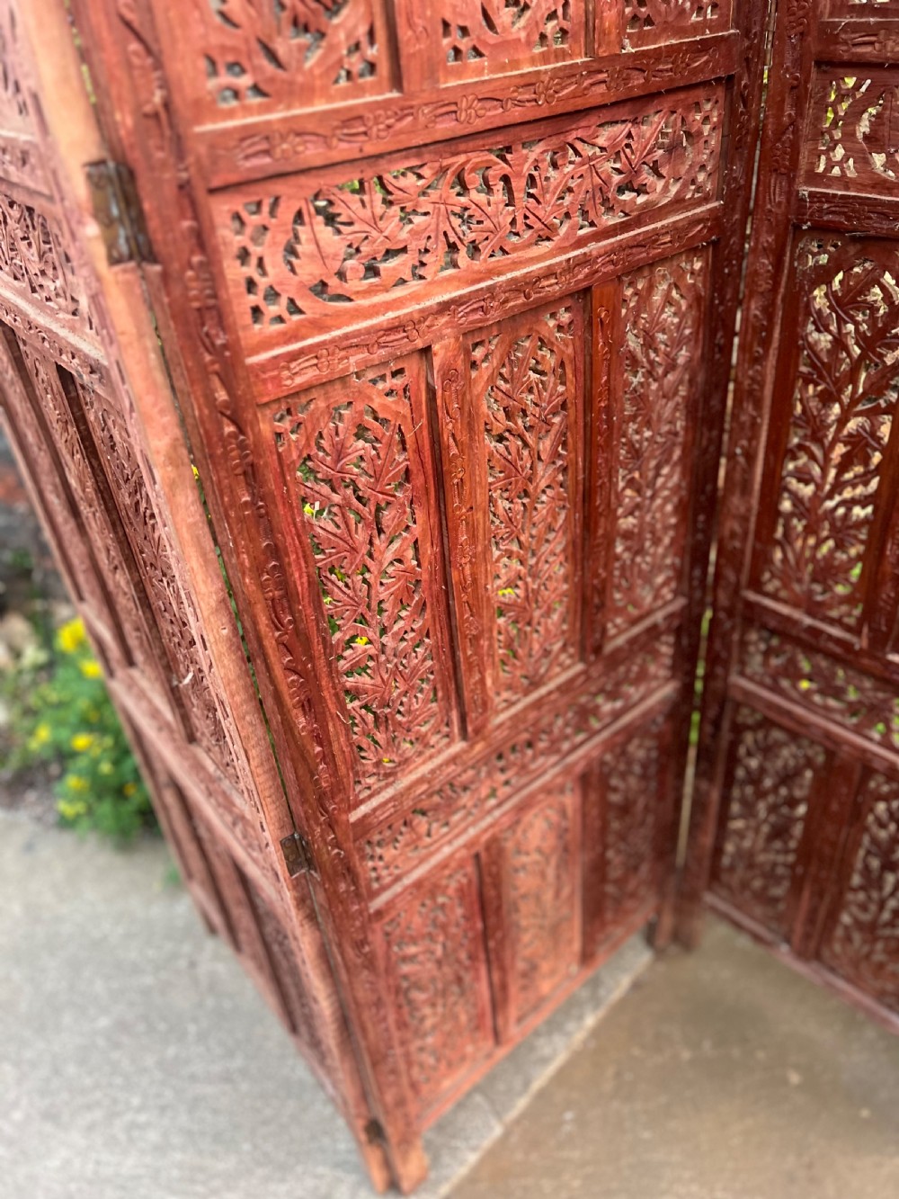 Carved wooden four fold screen View V
