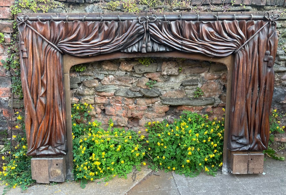 C19th oak carved curtains 