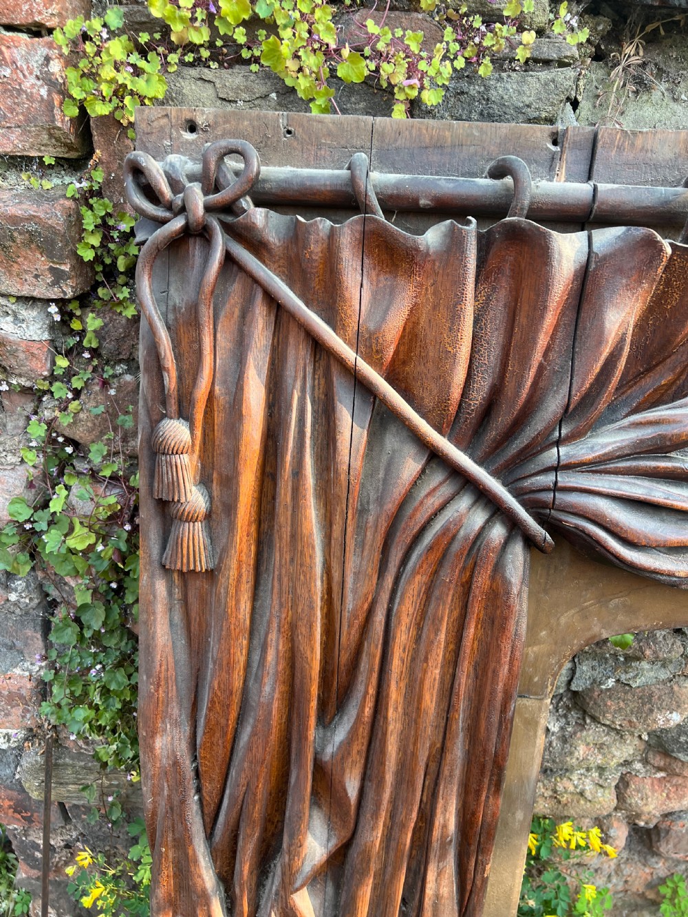 C19th oak carved curtains  View II