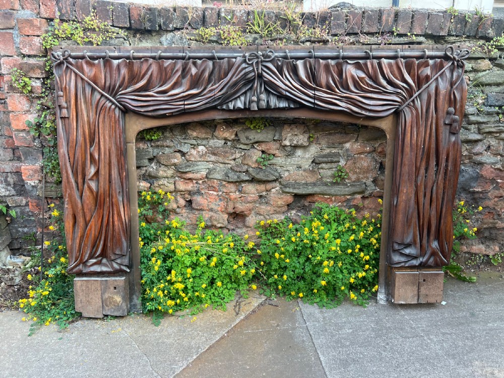 C19th oak carved curtains  View V