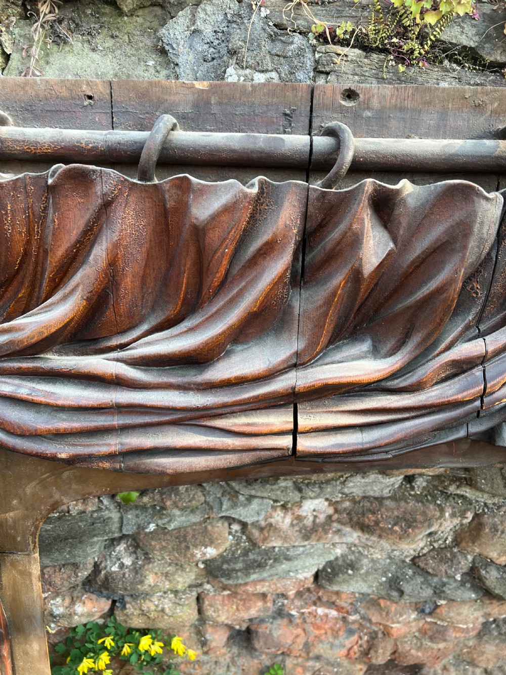 C19th oak carved curtains  View VI