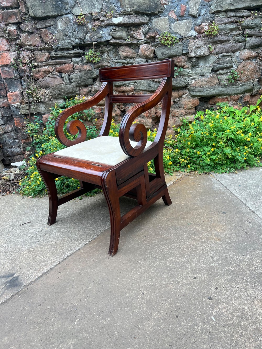 Mahogany library armchair metamorphic library steps  View V