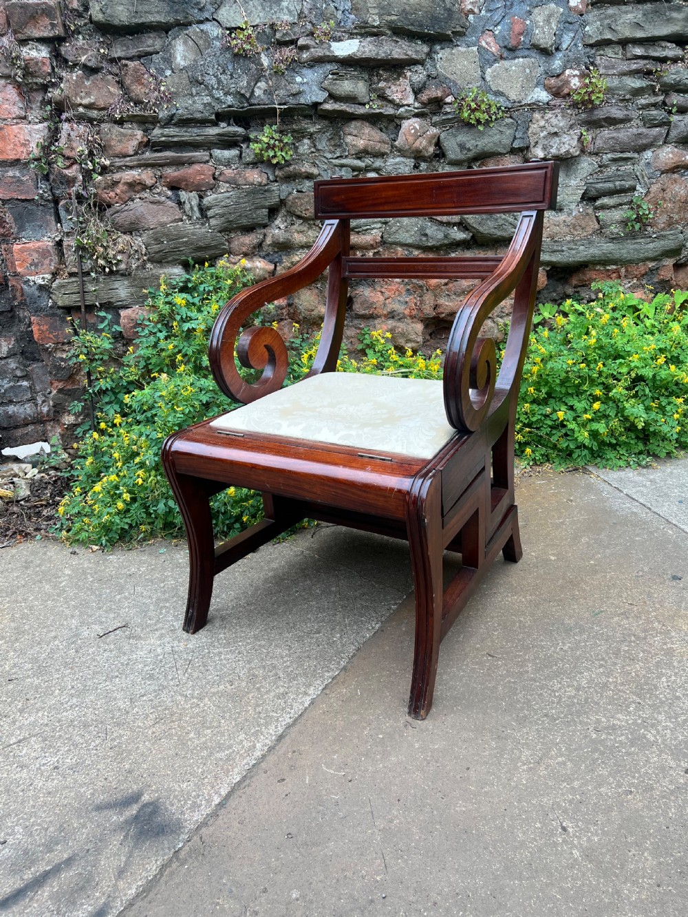 Mahogany library armchair metamorphic library steps  View VII