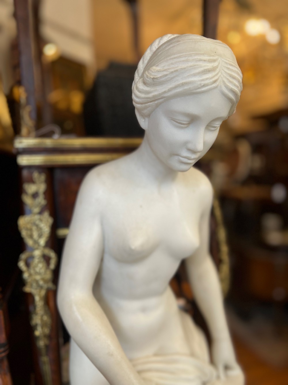 Large marble statue of Venus at her bath after Etienne Maurice Falconet ( French 1716-1791 ) 34 inches tall  View II