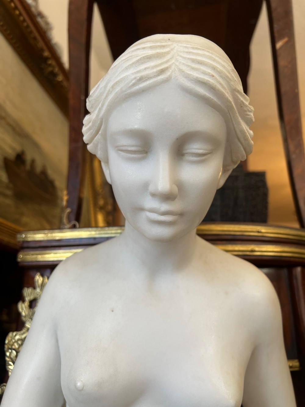 Large marble statue of Venus at her bath after Etienne Maurice Falconet ( French 1716-1791 ) 34 inches tall  View III