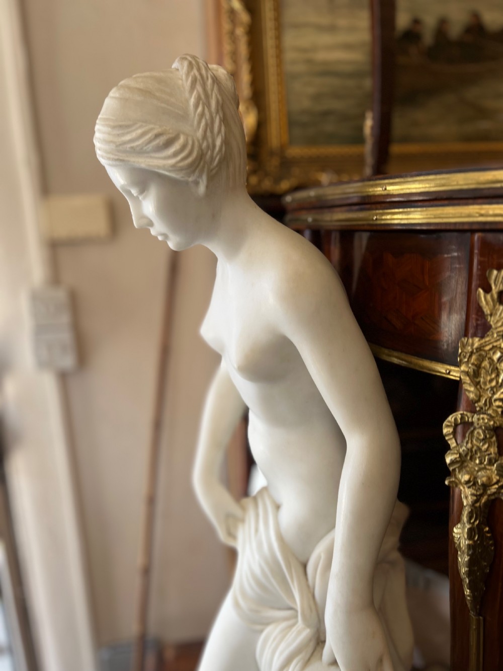 Large marble statue of Venus at her bath after Etienne Maurice Falconet ( French 1716-1791 ) 34 inches tall  View VII