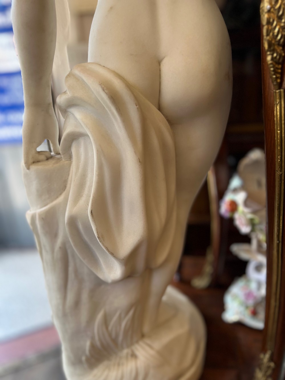 Large marble statue of Venus at her bath after Etienne Maurice Falconet ( French 1716-1791 ) 34 inches tall  View XII