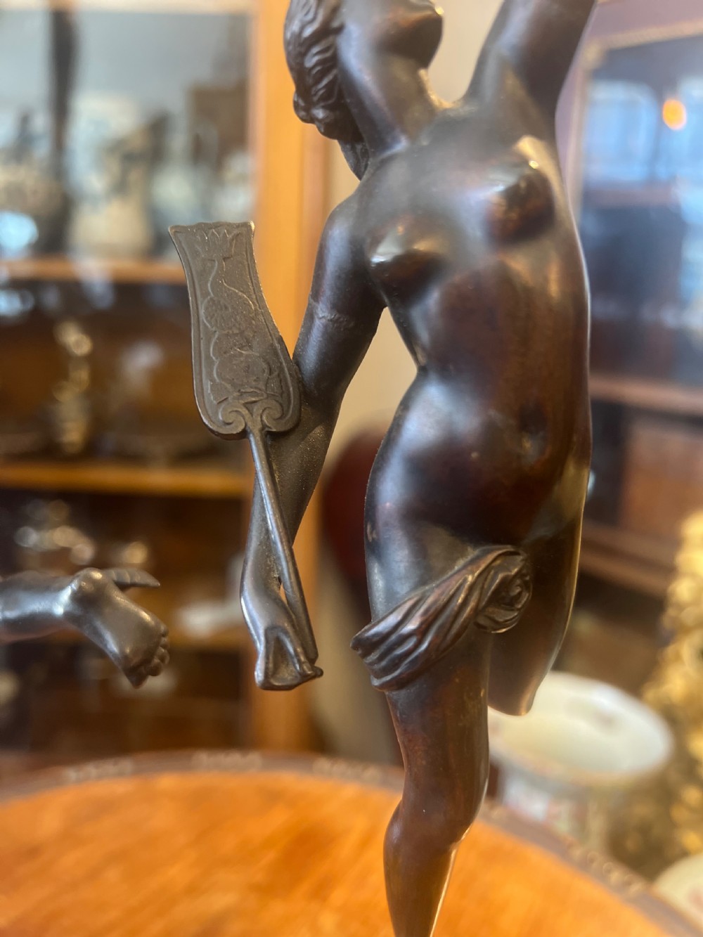 Antique bronze pair of fortuna and mercury on sienna marble bases  View IV