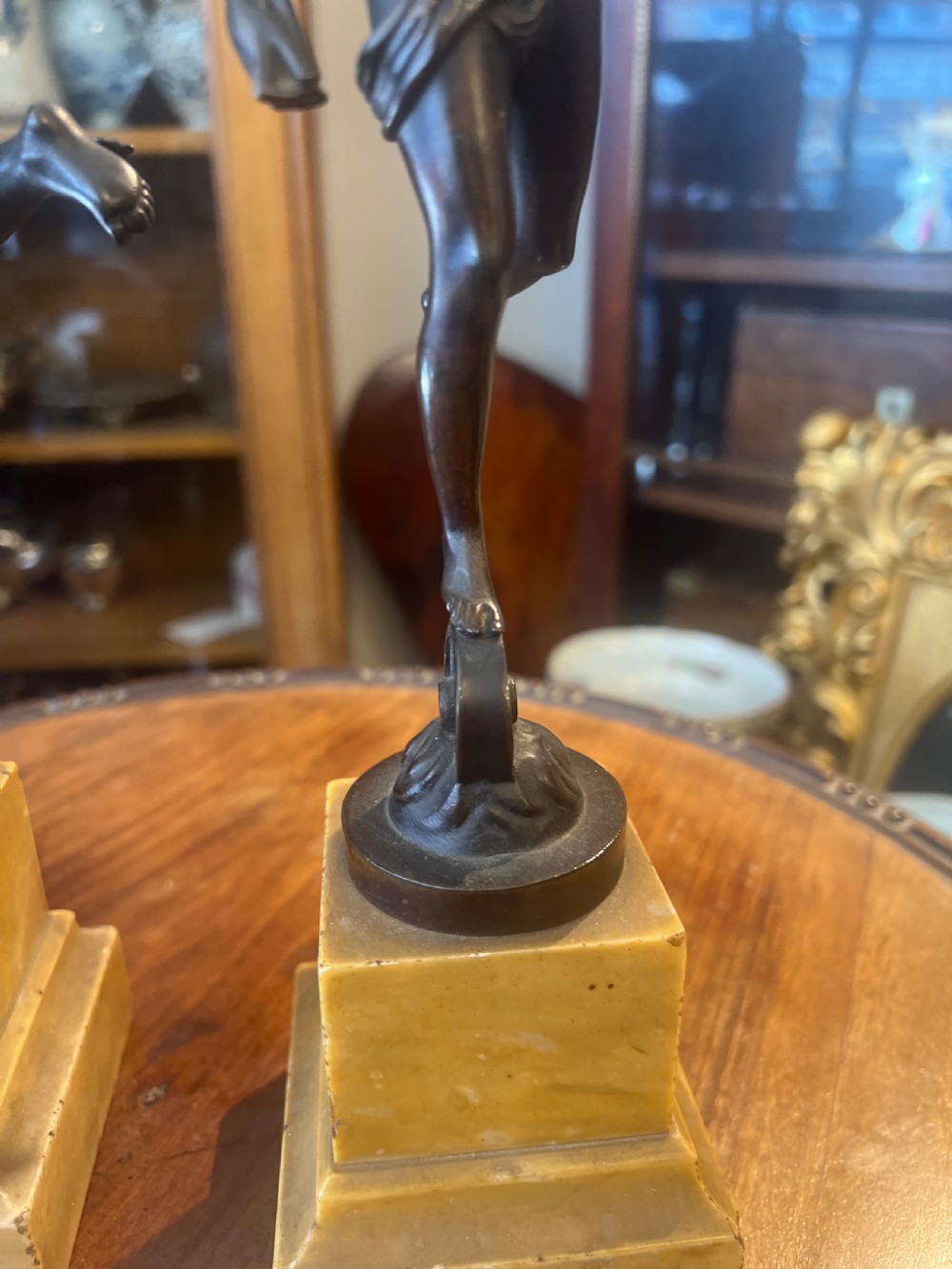Antique bronze pair of fortuna and mercury on sienna marble bases  View VII
