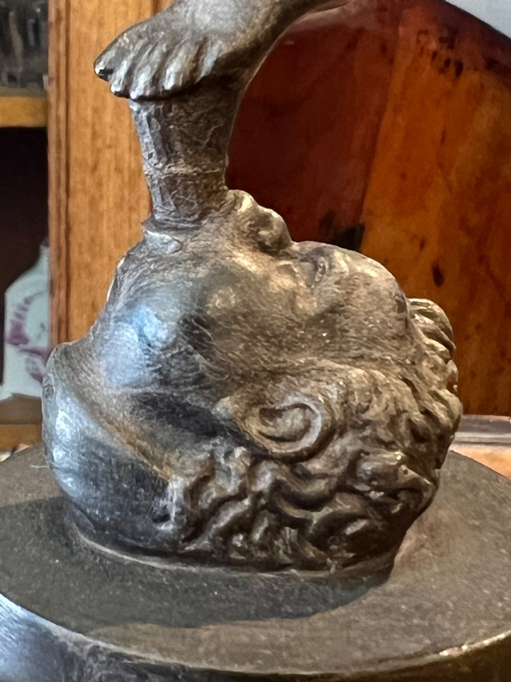Antique bronze pair of fortuna and mercury on sienna marble bases  View VIII