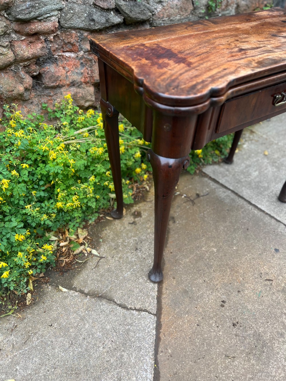 George II mahogany card table with sunken well interior  View III